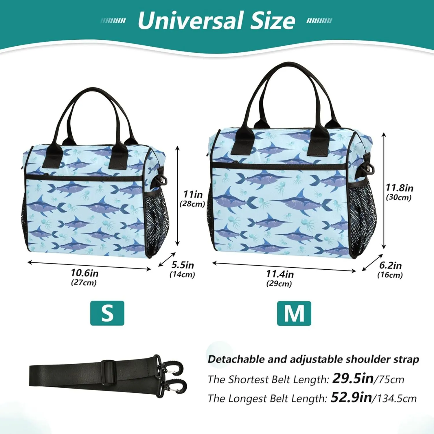 Swordfish and Jellyfish Large Lunch Tote Bags Insulated Lunch Box for Women Men Adults