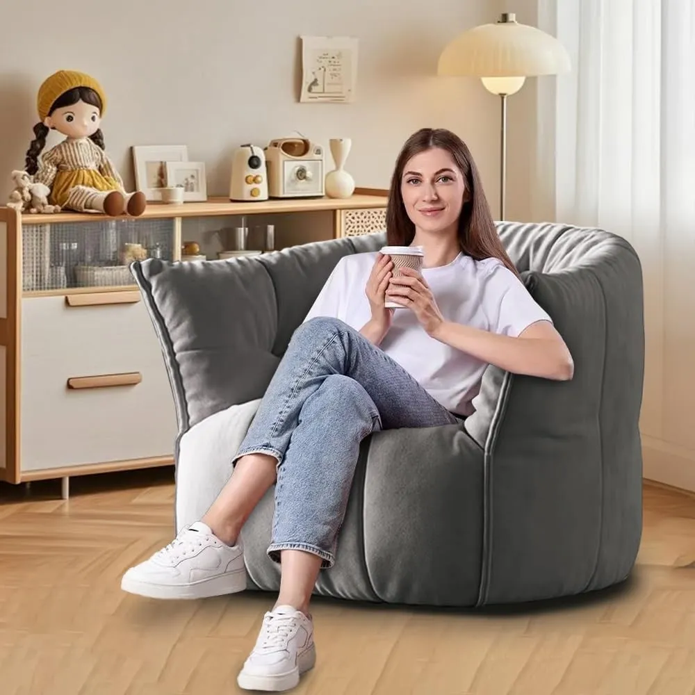 SXBCyan Bean Bags Bean Bag Chair Waterproof Chenille Bean Bag Cover No Filler Beanbag Chair Kids Adults Washable Ultra Soft Pouf Ottoman for Floor Seating Lounge Relaxing Video Games(Gray)