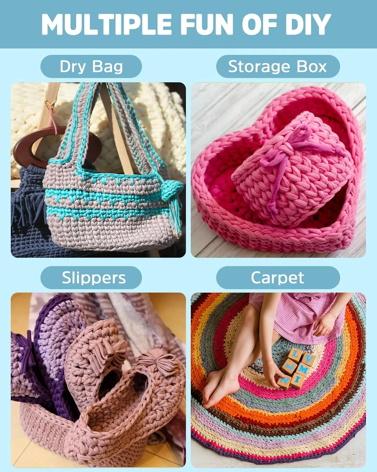 T-Shirt Yarn for Crocheting Knitting - 4 PCS Chunky Thick for Bags, Blanket, Cushions, Slippers, Storage Baskets Projects - Fabric Yarn 100g4 (3.5oz4), DIY Handmade Knitting Gift
