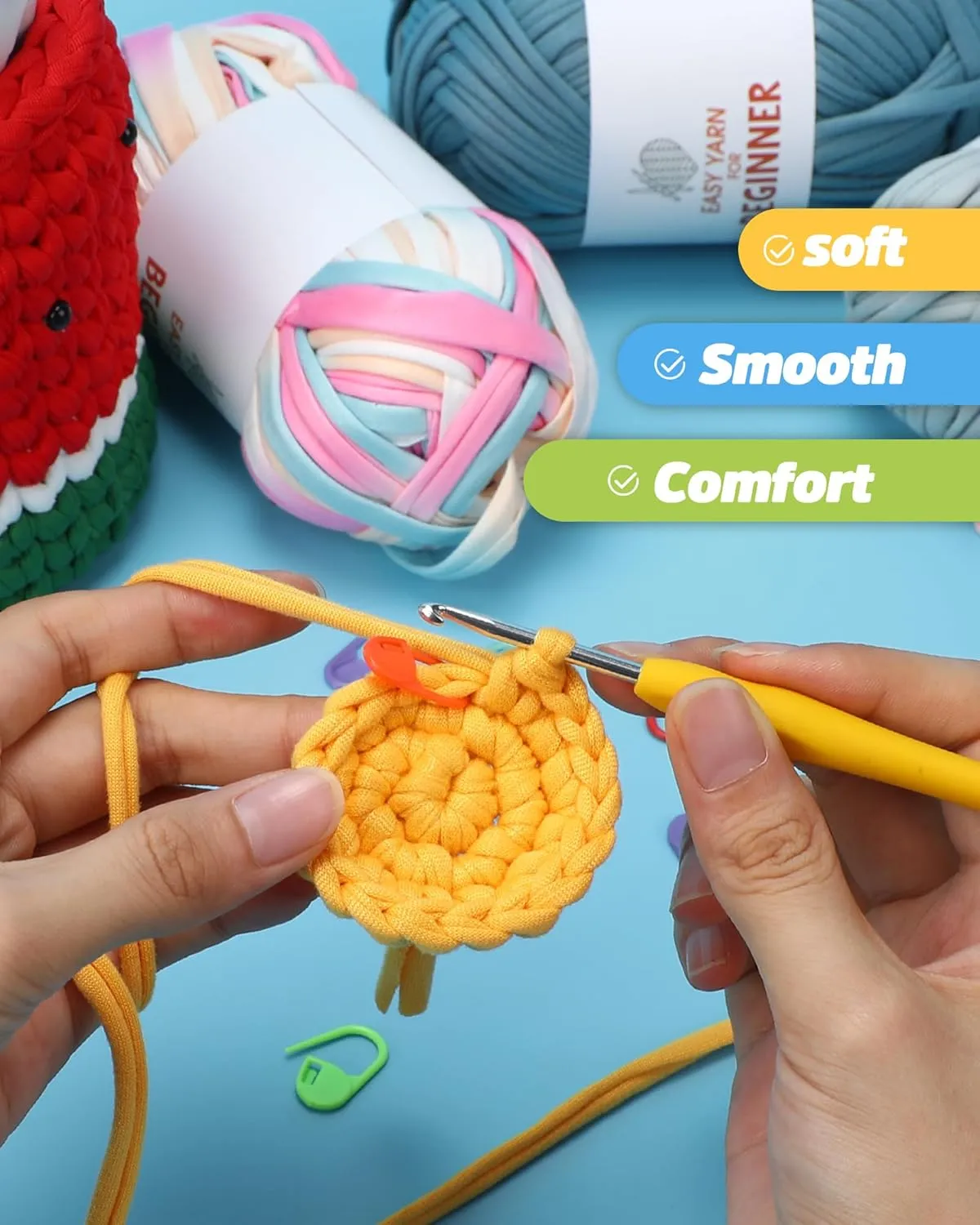 T-Shirt Yarn for Crocheting Knitting - 4 PCS Chunky Thick for Bags, Blanket, Cushions, Slippers, Storage Baskets Projects - Fabric Yarn 100g4 (3.5oz4), DIY Handmade Knitting Gift