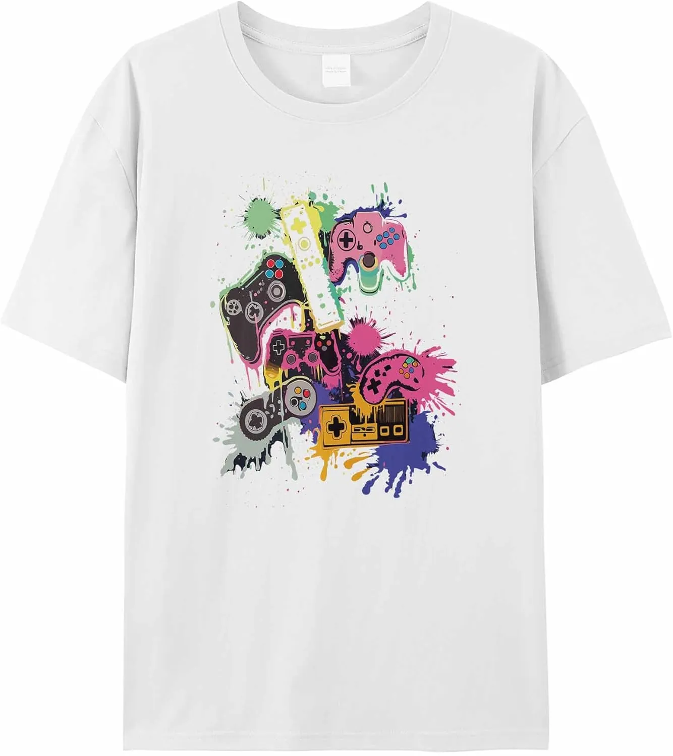T-Shirts for Women Abstract Watercolor Game Machine Women's Tops Crew Neck Short Sleeve Tees