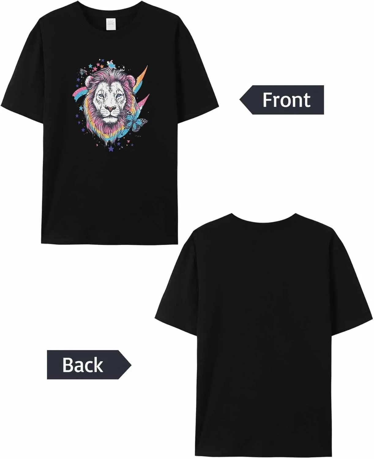 T-Shirts for Women Watercolor Lion Butterfly Women's Tops Crew Neck Short Sleeve Tees