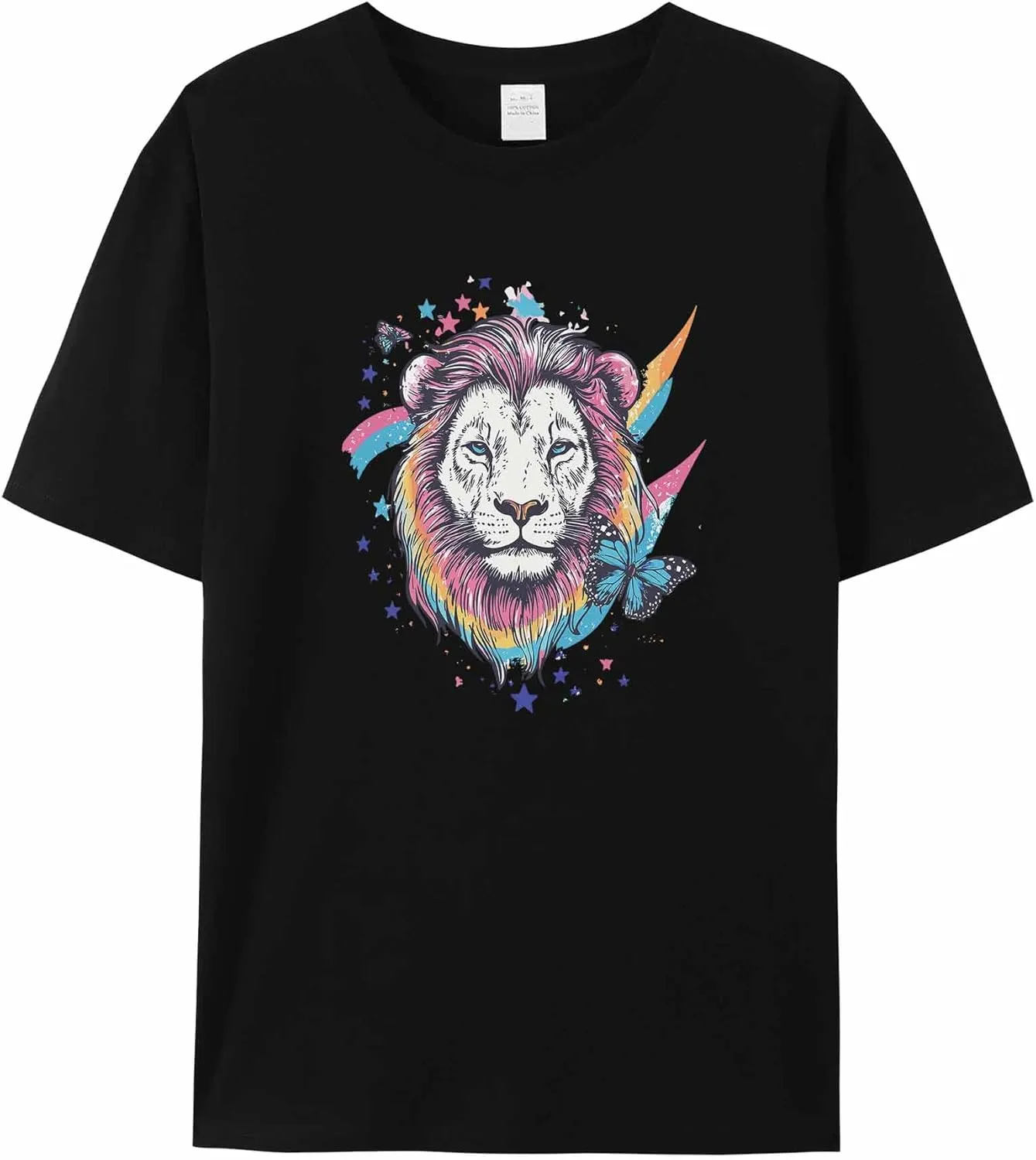 T-Shirts for Women Watercolor Lion Butterfly Women's Tops Crew Neck Short Sleeve Tees