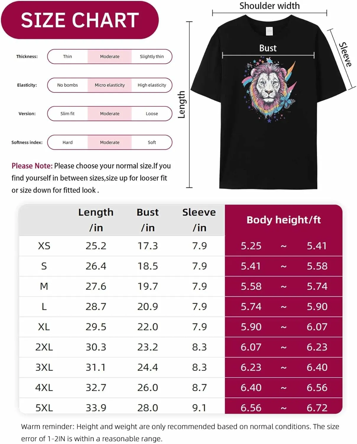 T-Shirts for Women Watercolor Lion Butterfly Women's Tops Crew Neck Short Sleeve Tees