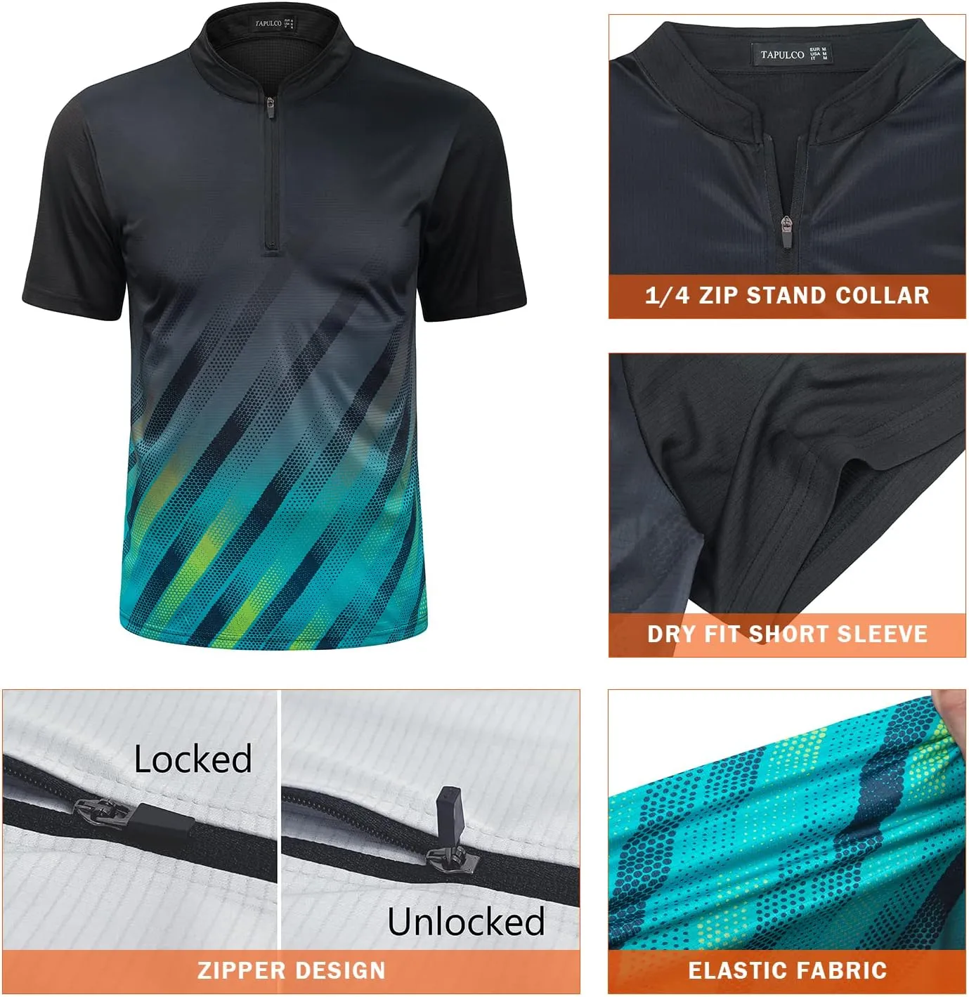 TAPULCO Mens Quick Dry Quarter Zip Performance Modern Printed Casual Sports T-Shirts Athletic Pullover Outdoor Hiking Tee