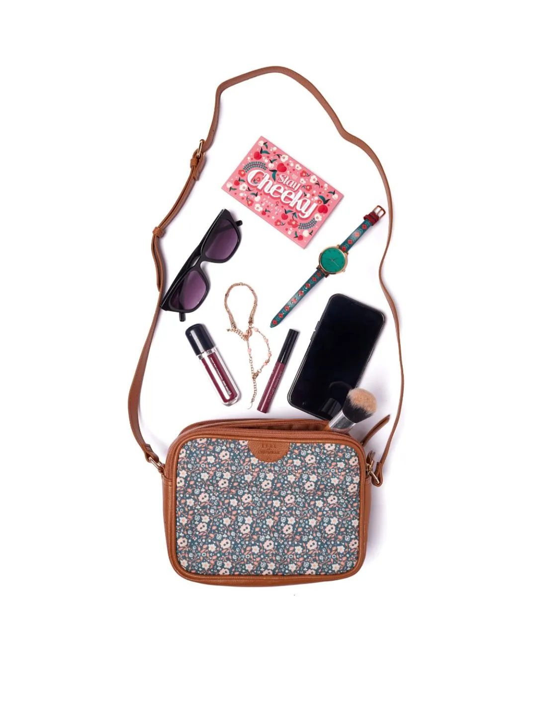 TEAL BY CHUMBAK Floral Printed Structured Sling Bag
