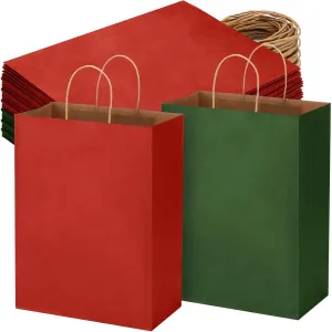 Tenceur 100 Pcs Red and Green Christmas Gift Bags Kraft Paper Bags with Handles Holiday Gift Bags for Wedding Baby Shower Bridal Shower Shopping Party Favor Business(13 x 10 x 5 Inch)