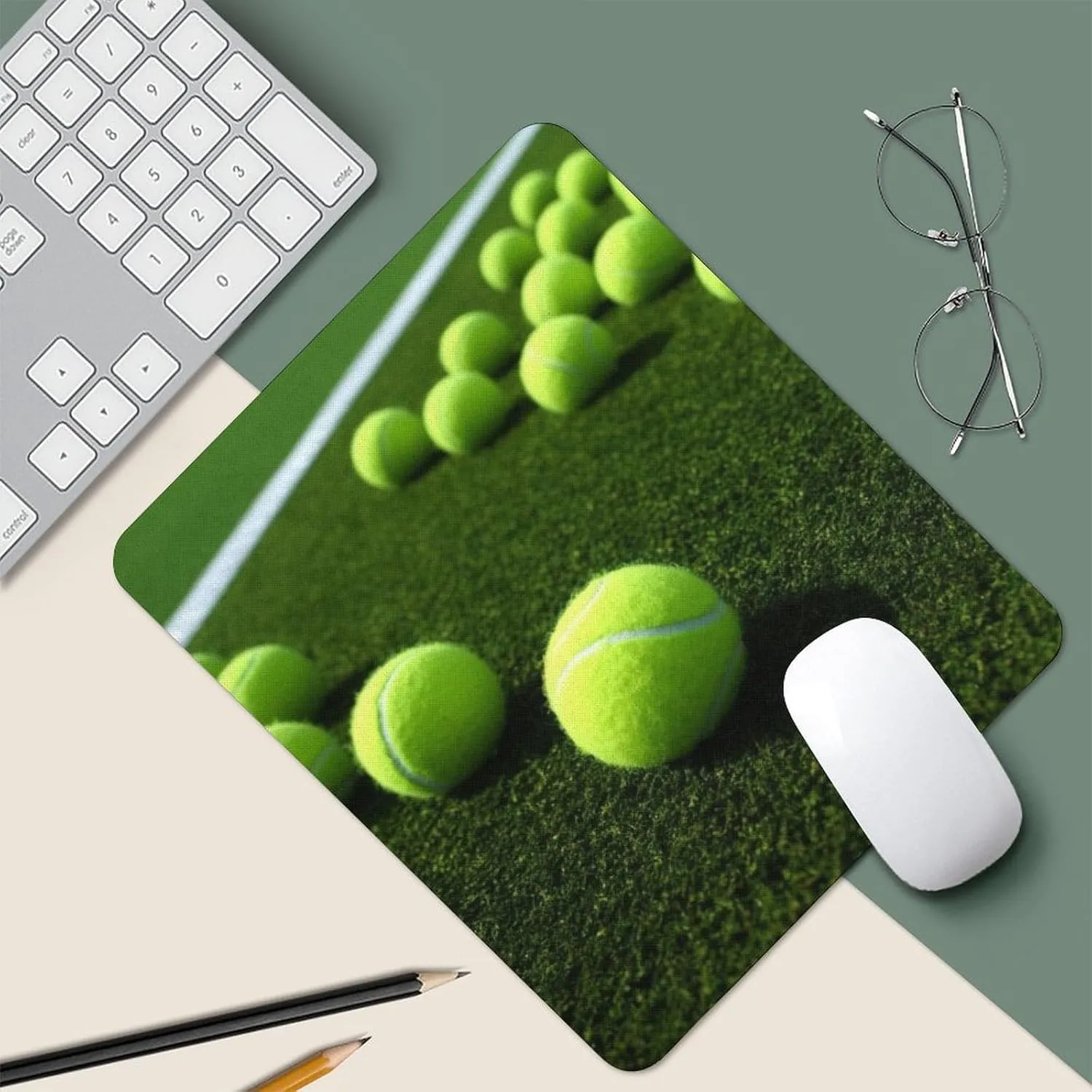 Tennis Balls on Tennis Grass Court Mouse Pad Mousepad Gaming Mouse Pad Large Mouse Pad Mouse Pads for Desk Mouse Pads for Desk for Women Cute Mouse Pad Computer Mouse Pad Mouse Mat Travel Mouse Pad 25
