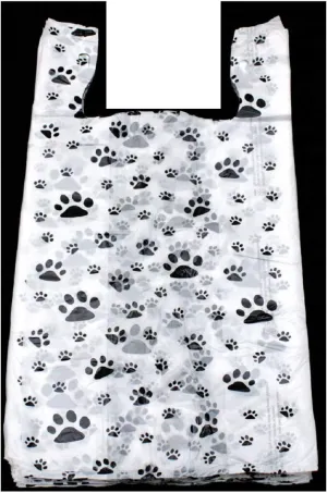 Thaisan7 Cat or Dog PAW Print Plastic Black and White T-Shirt Bags ~ 22" L x 12" W x 7" Gusset x 5 mm for Party Birthday Travel Mom Dad Lover Friend Gift Present - Pack of 50