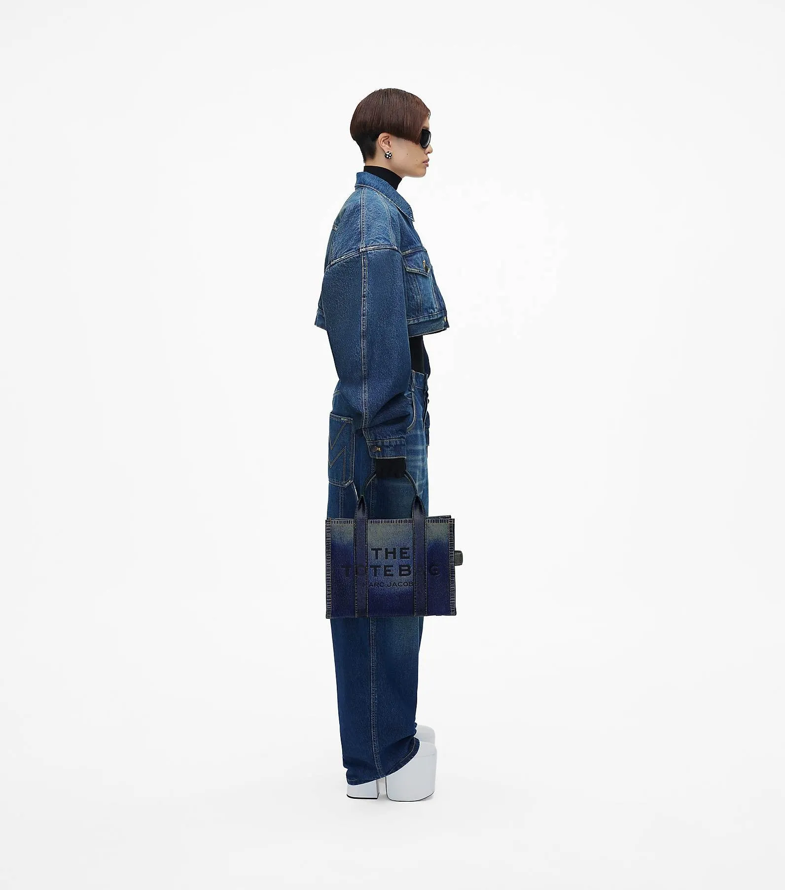 THE DENIM-PRINTED LEATHER MEDIUM TOTE BAG MARC JACOBS