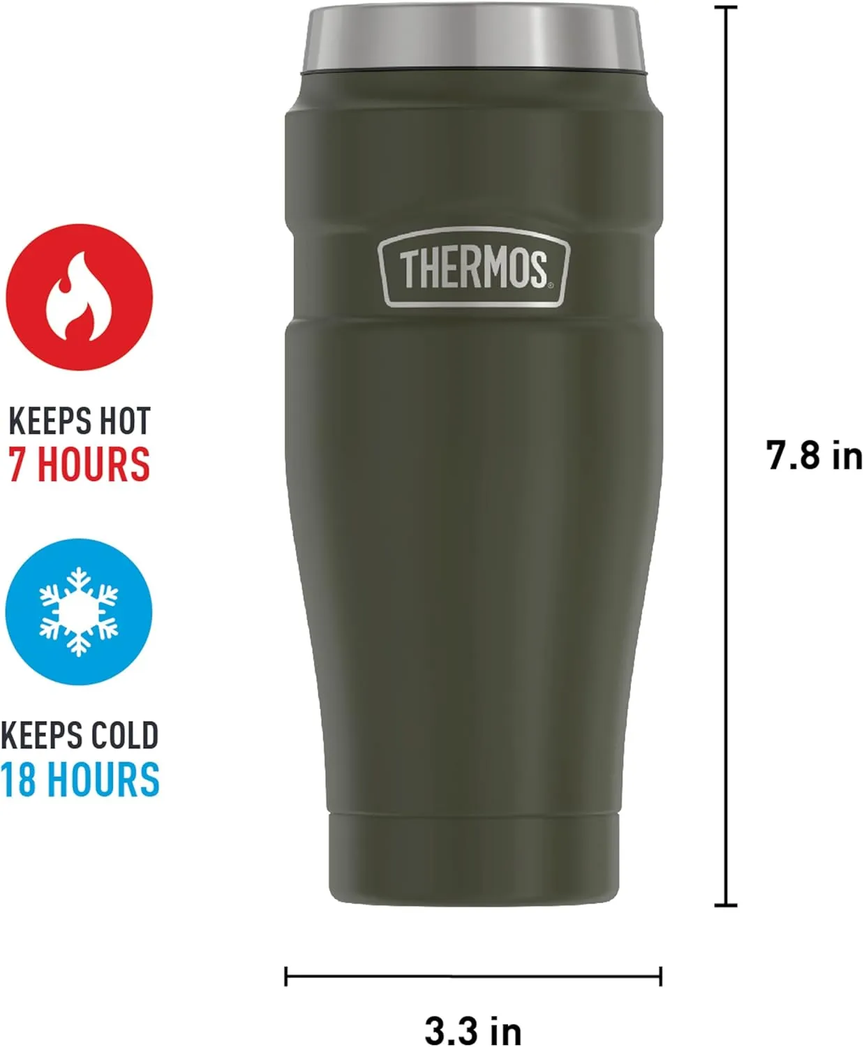 THERMOS Stainless King Vacuum-Insulated Travel Tumbler, 16 Ounce, Army Green