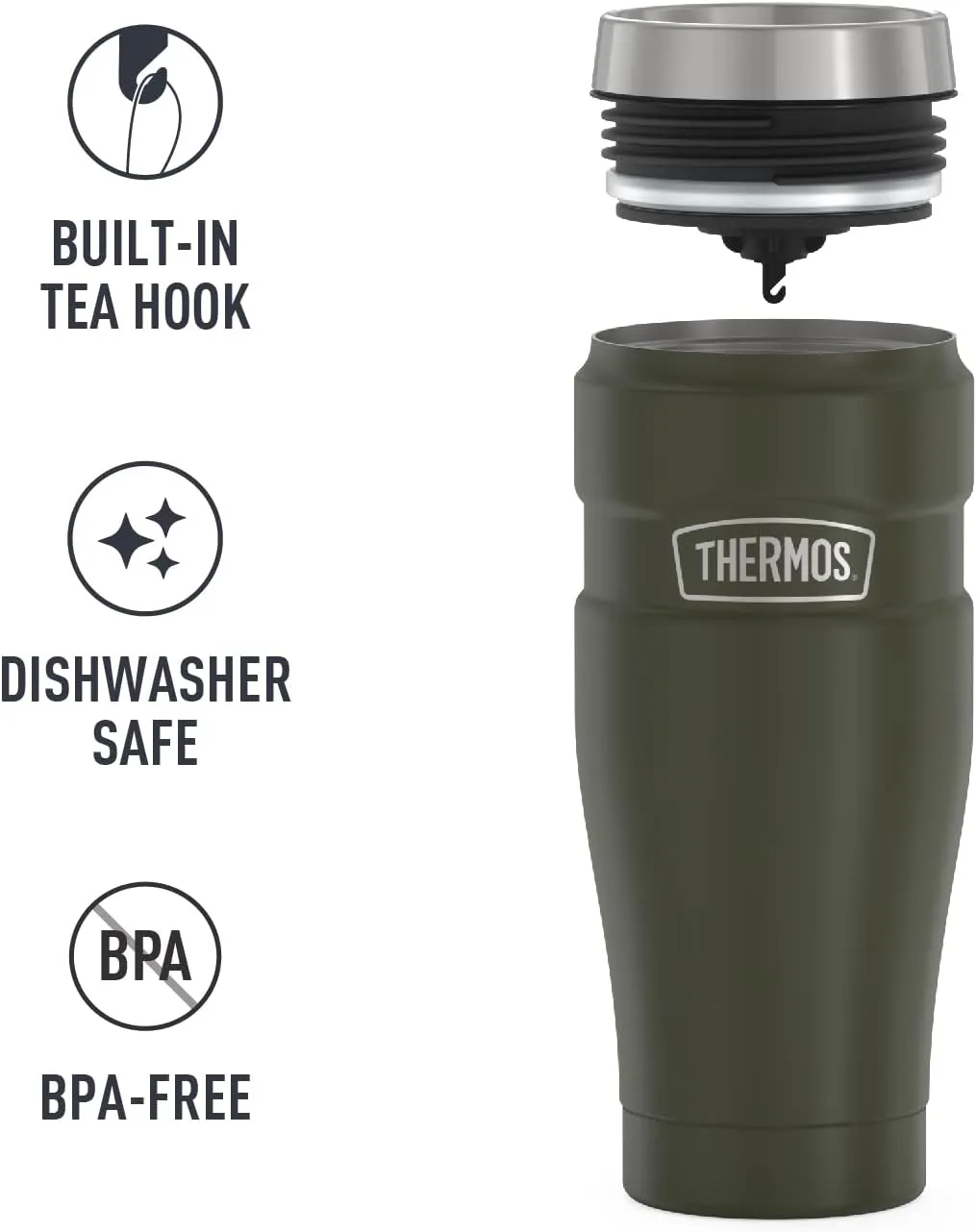 THERMOS Stainless King Vacuum-Insulated Travel Tumbler, 16 Ounce, Army Green