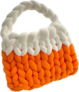 Thick Cotton Wool Woven Handbag, Handmade Coarse Wool Knitted Bucket Bag, Diy Cool Purse,Casual Soft Shoulder