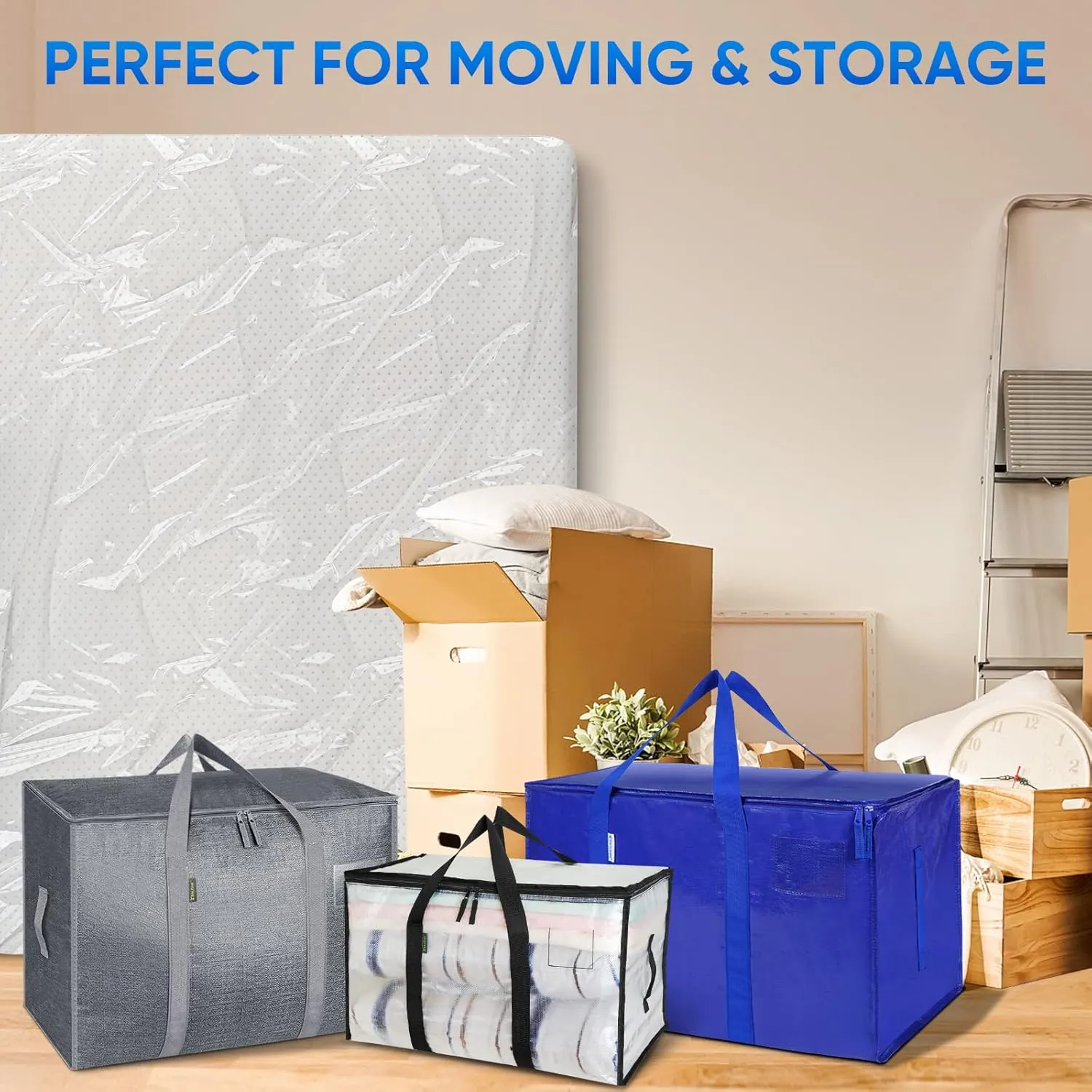 TICONN 2PK Mattress Bags for Moving, Waterproof, 16" Thick, Heavy-Duty, Twin