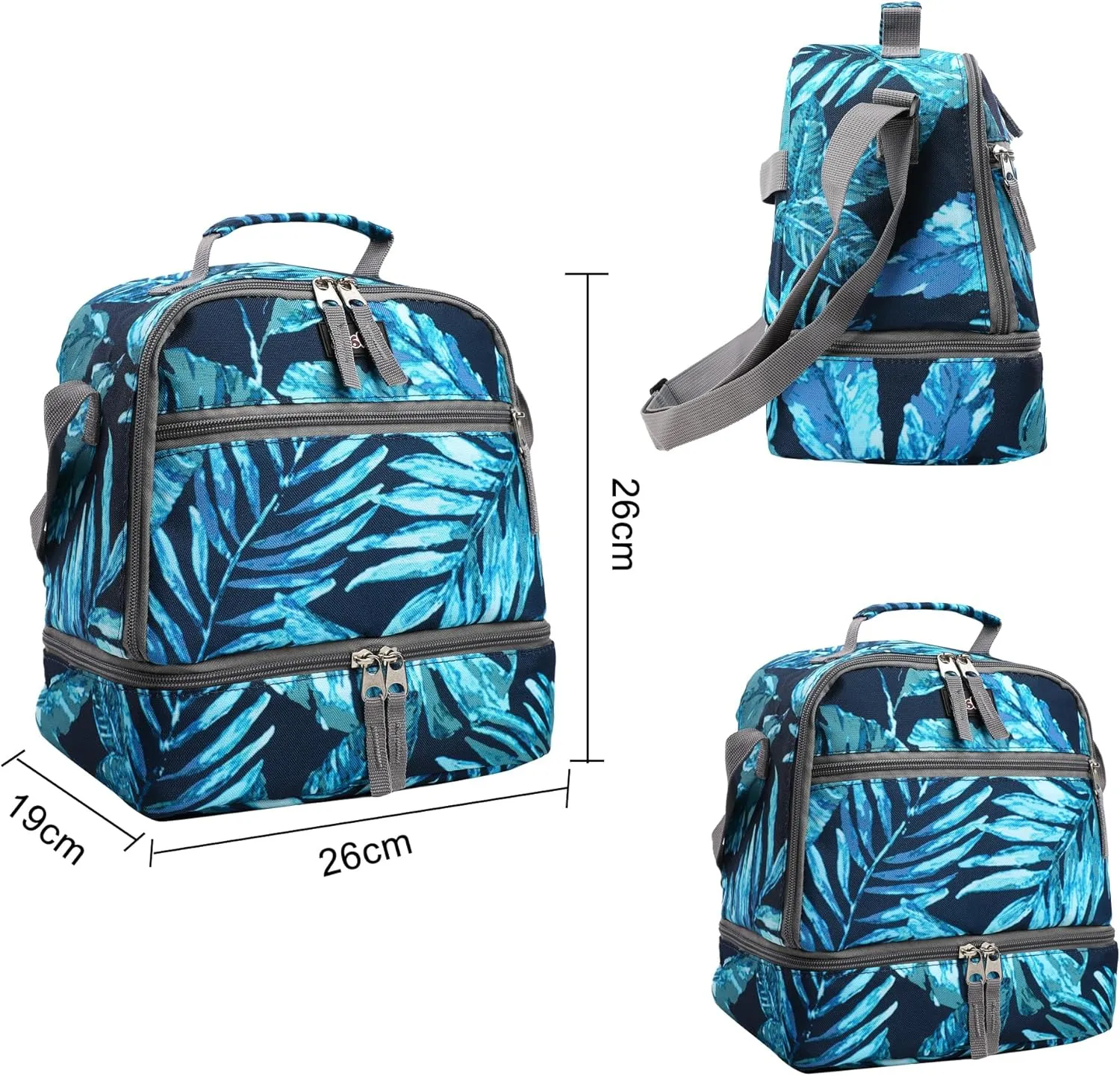 Tilami Lunch Bags Insulated Adjustable Strap Zipper, Two Compartments Cooler Bags, Bento Bags for Kids Toddlers, Rainforest Green
