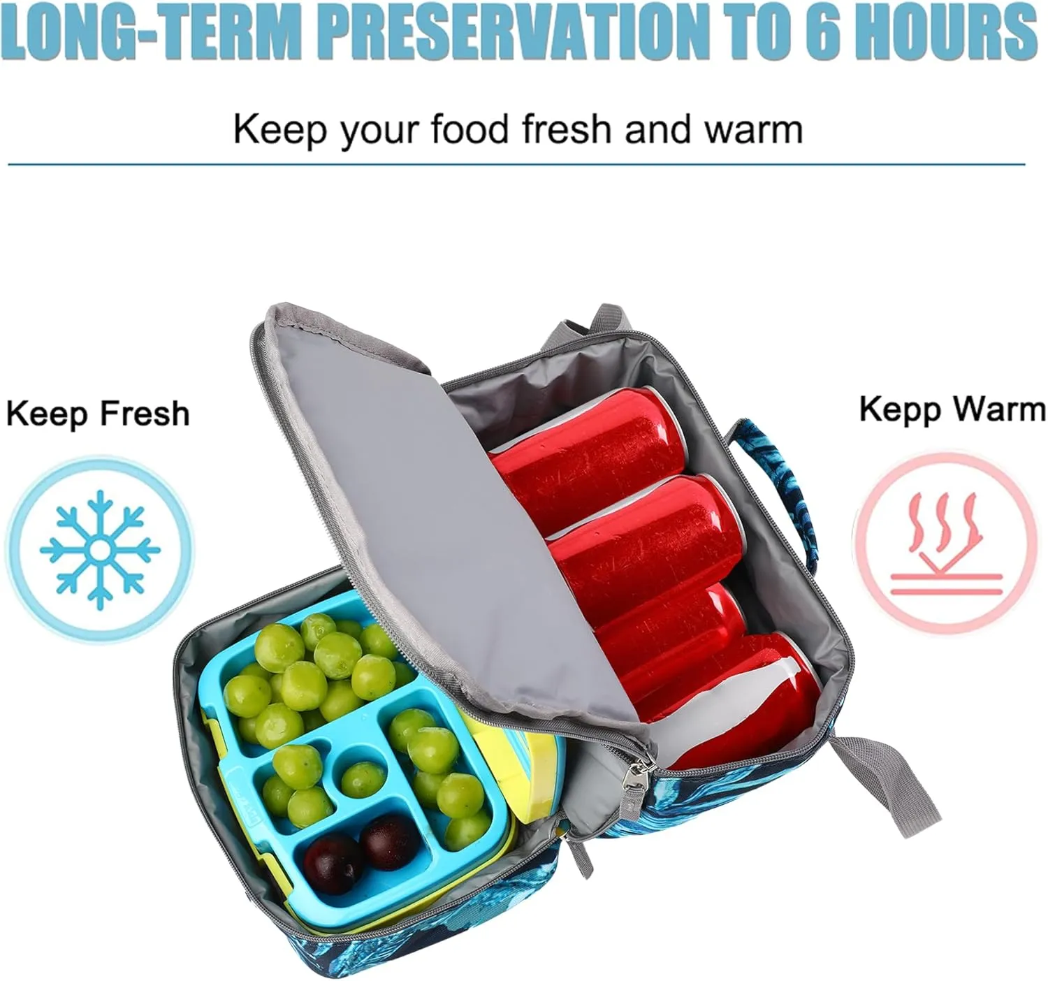Tilami Lunch Bags Insulated Adjustable Strap Zipper, Two Compartments Cooler Bags, Bento Bags for Kids Toddlers, Rainforest Green
