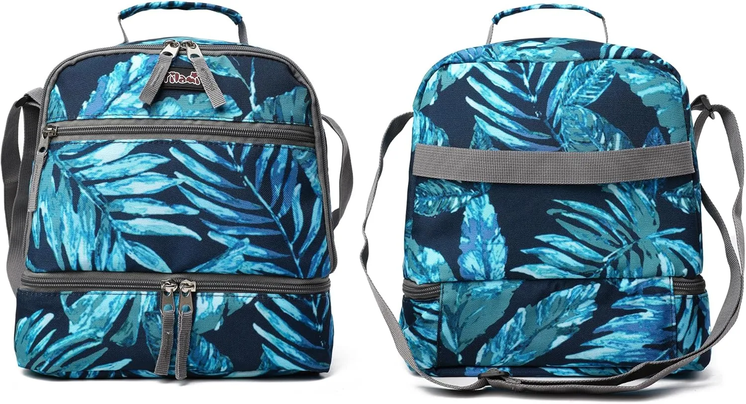 Tilami Lunch Bags Insulated Adjustable Strap Zipper, Two Compartments Cooler Bags, Bento Bags for Kids Toddlers, Rainforest Green