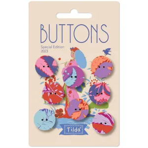 Tilda Bloomsville Abloom Buttons Blue Red 3/4in 8 Count