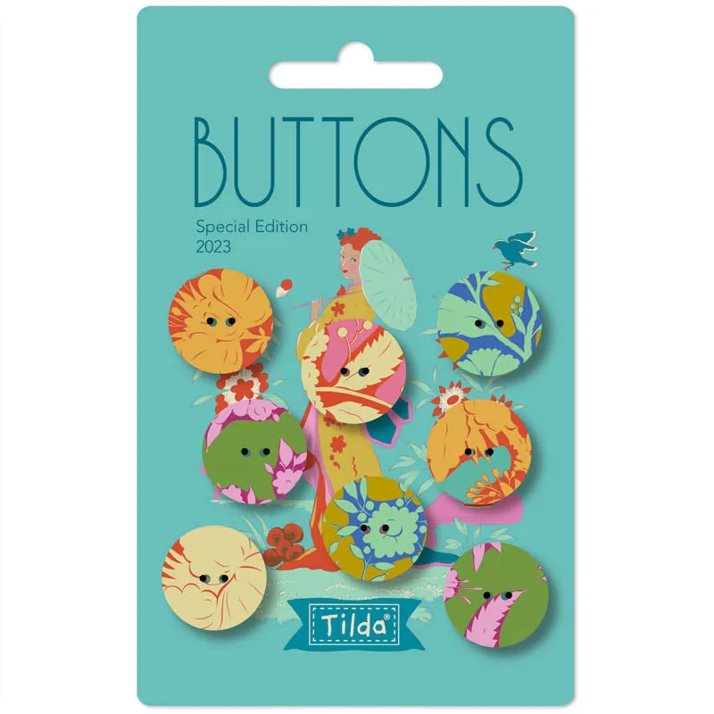 Tilda Bloomsville Abloom Buttons Yellow Teal 3/4in 8 Count