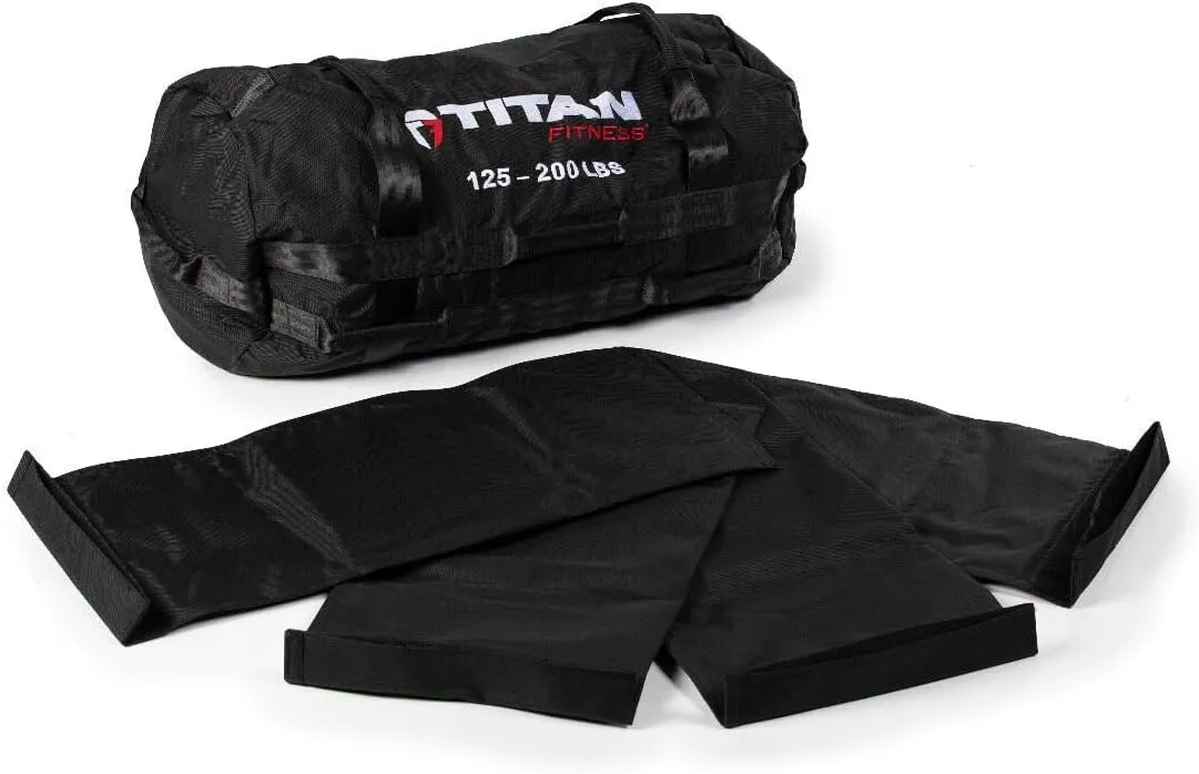 Titan Fitness 125-200 LB PRO Strongman Sandbags, Double Layer, 1050D Cordura, Black, Carry Home Gym Training