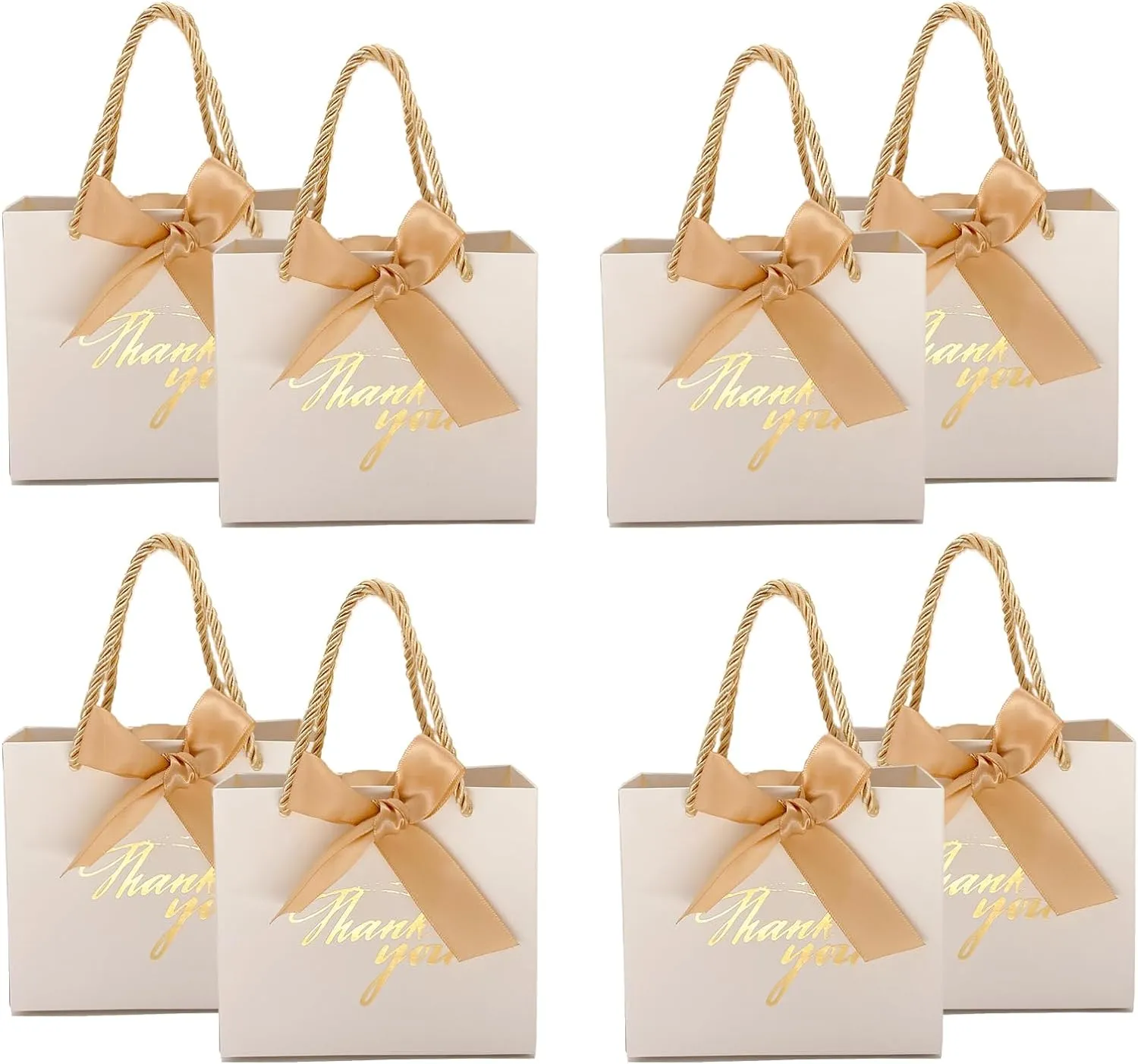 TKSBAG 50 Pack Small Thank You Gift Bags with Handles, 5.5''x 2.5''x4.7'' Mini White Gift Bags Bulk for Baby Shower, Birthday, Wedding, Party Favors, Mother's Day