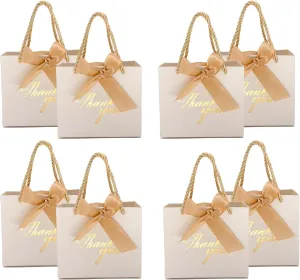 TKSBAG 50 Pack Small Thank You Gift Bags with Handles, 5.5''x 2.5''x4.7'' Mini White Gift Bags Bulk for Baby Shower, Birthday, Wedding, Party Favors, Mother's Day