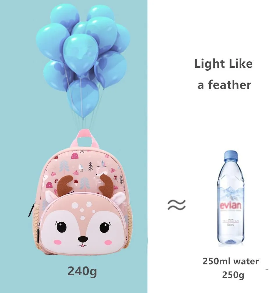Toddler Backpack Neoprene Zoo Kids Casual Backpack Water Resistance Kindergarten Preschool Bags for Little Boys Girls (Deer Pink)