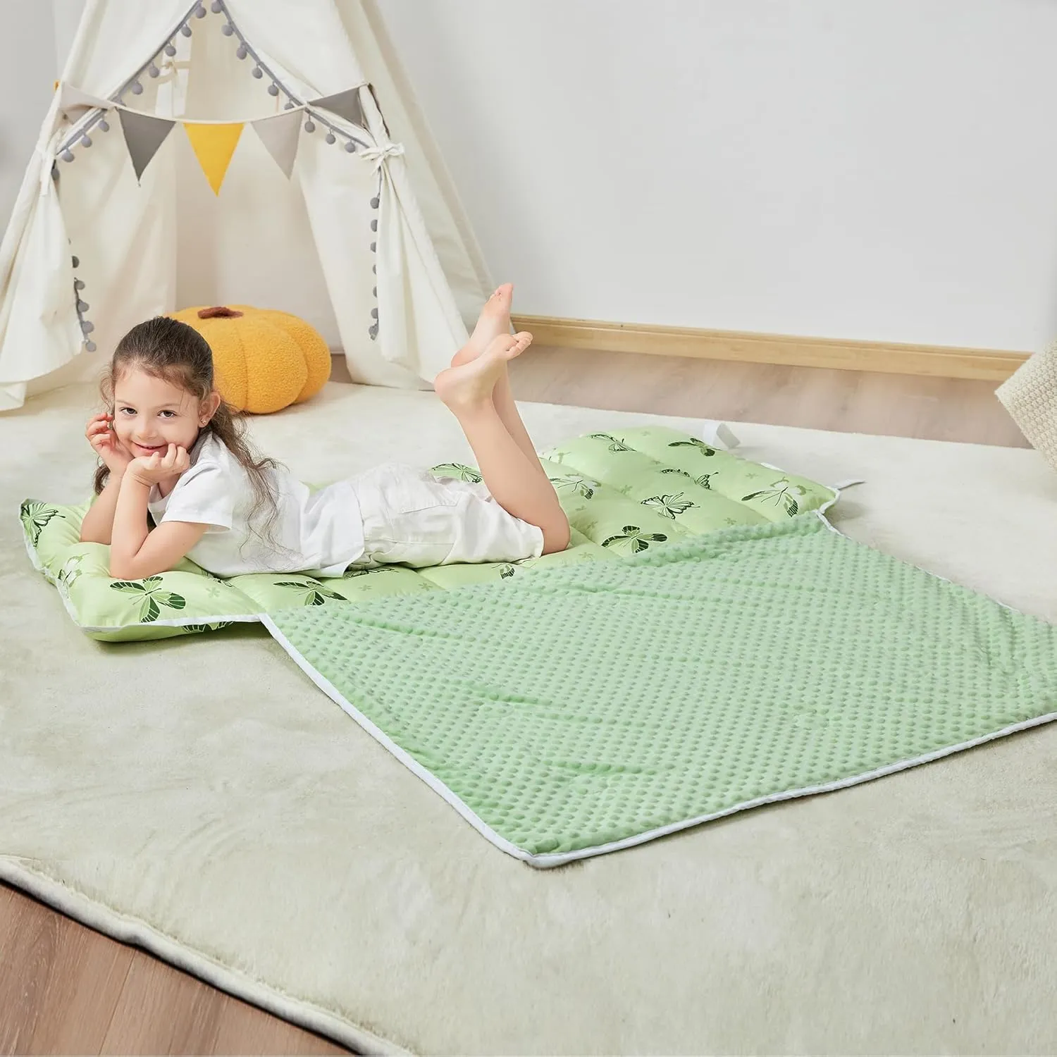 Toddler Nap Mat with Pillow and Blanket, Extra Large Rolled Napping Mats,Slumber Bags for Boys Girls,Kids Sleeping Bag for Daycare, Preschool Travel Camping