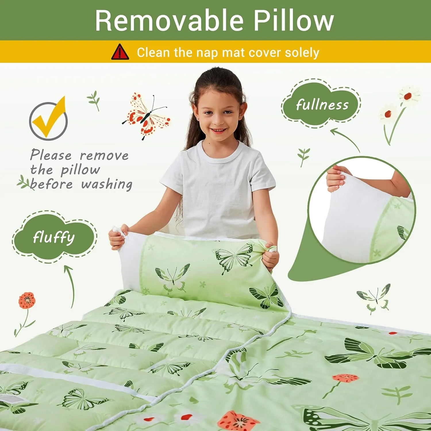 Toddler Nap Mat with Pillow and Blanket, Extra Large Rolled Napping Mats,Slumber Bags for Boys Girls,Kids Sleeping Bag for Daycare, Preschool Travel Camping