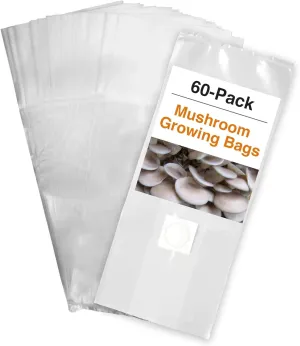 TonGass 60-Pack Autoclavable Mushroom Grow Bags Bulk with Microporous Filter Patchs - Large 6"x5"x20" Extra Thick 80 Micron (=3 Mil)| Mushroom Cultivation Spawn Supply Myco Bag Bulk Substrate Bags