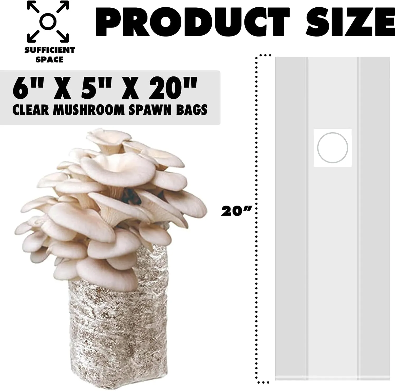 TonGass 60-Pack Autoclavable Mushroom Grow Bags Bulk with Microporous Filter Patchs - Large 6"x5"x20" Extra Thick 80 Micron (=3 Mil)| Mushroom Cultivation Spawn Supply Myco Bag Bulk Substrate Bags