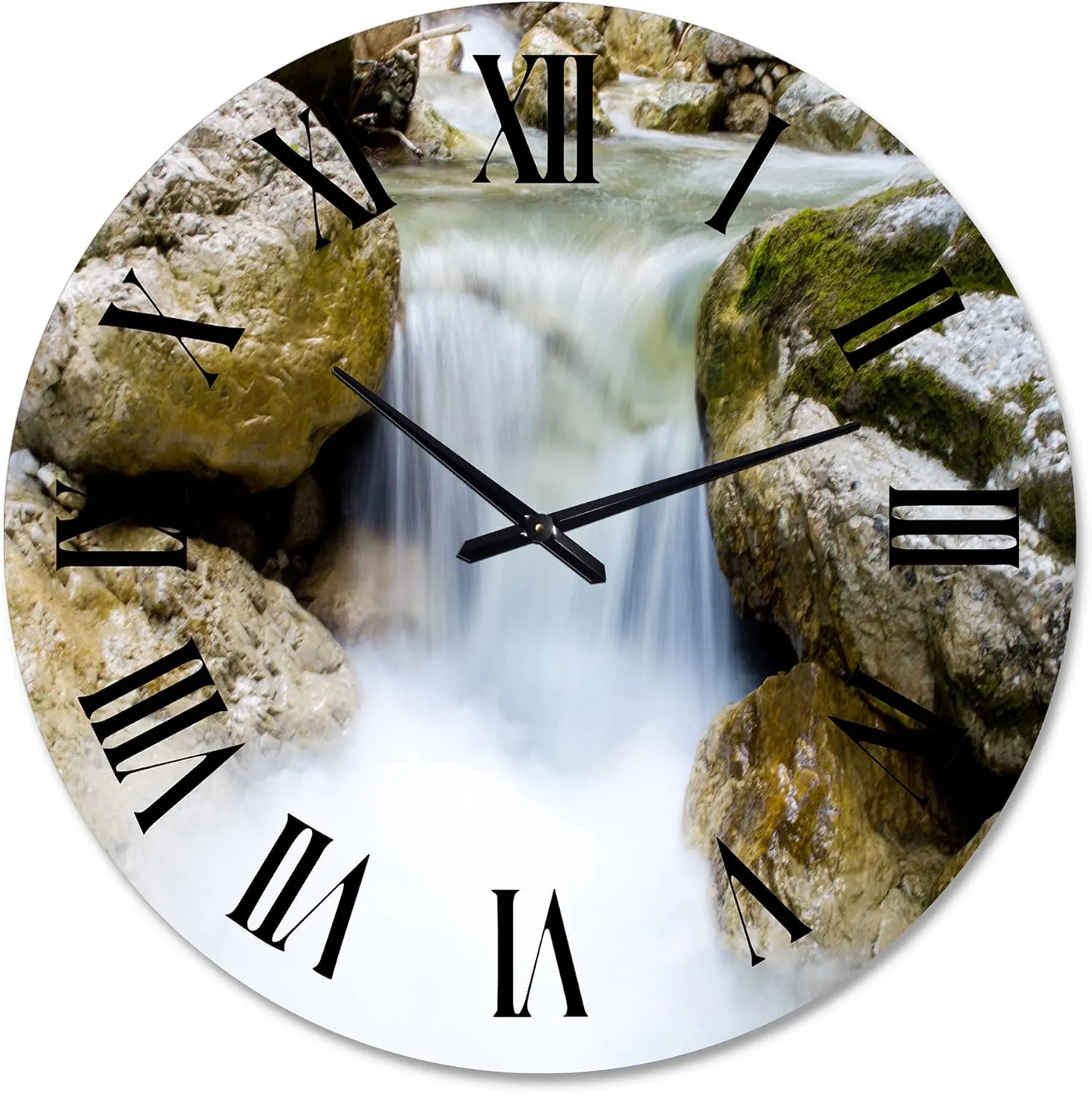 Traditional Wall Clock 'Waterfall in Alpine Canyon' Large Wall Clock for Bedroom Decor