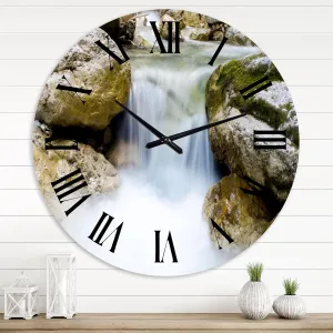 Traditional Wall Clock 'Waterfall in Alpine Canyon' Large Wall Clock for Bedroom Decor