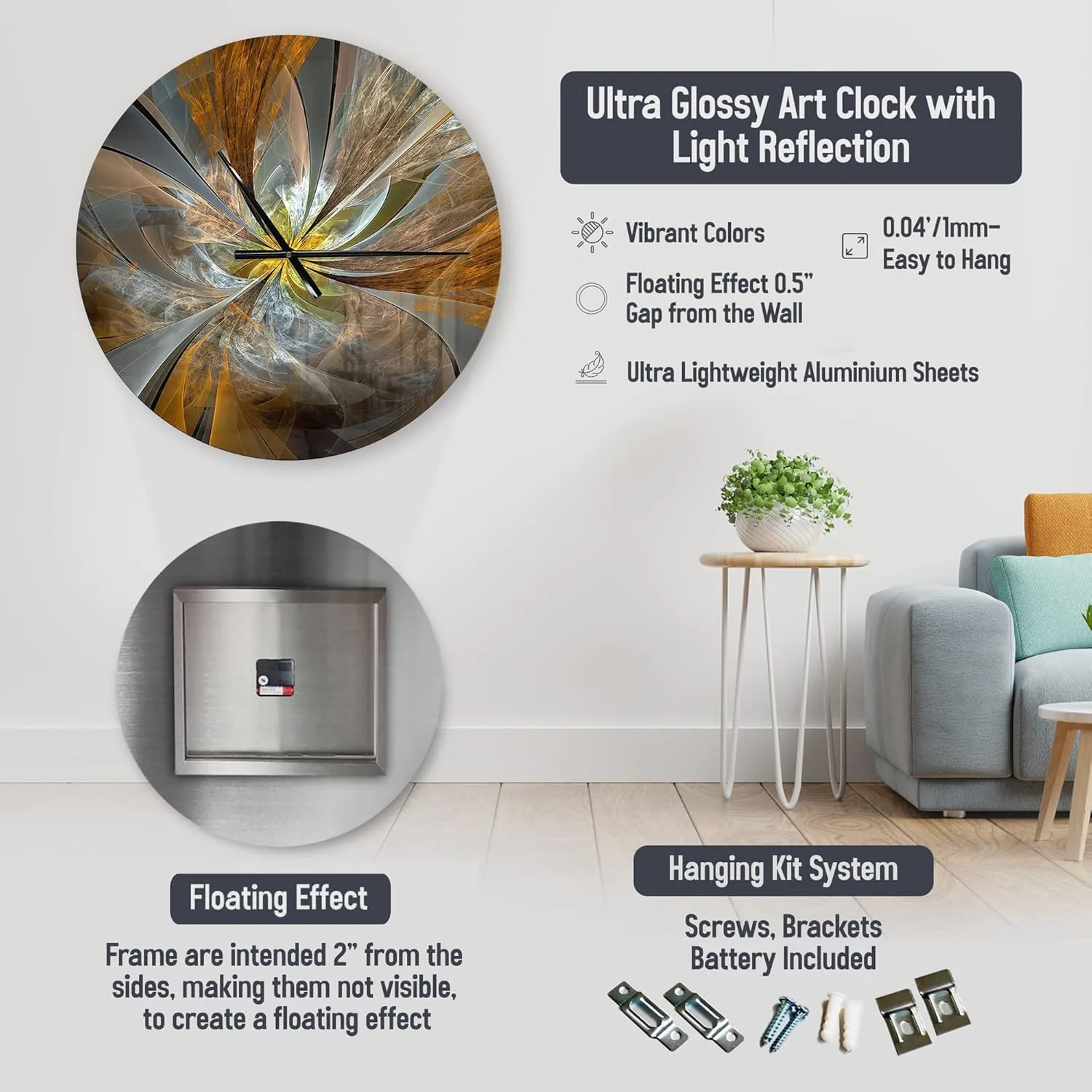 Traditional Wall Clock 'Waterfall in Alpine Canyon' Large Wall Clock for Bedroom Decor