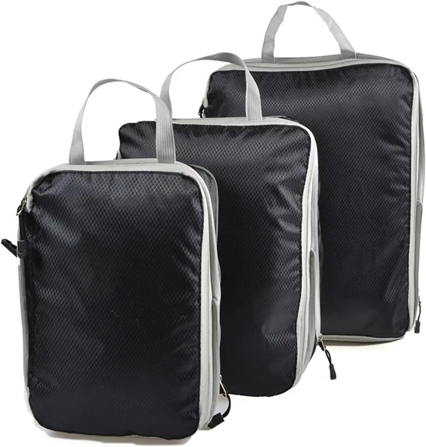 Travel Organizer Compressible Packing Box Nylon Portable Tote Bag Luggage Foldable Waterproof Suitcase Best travel must haves(Frosted black,3PCS Set)