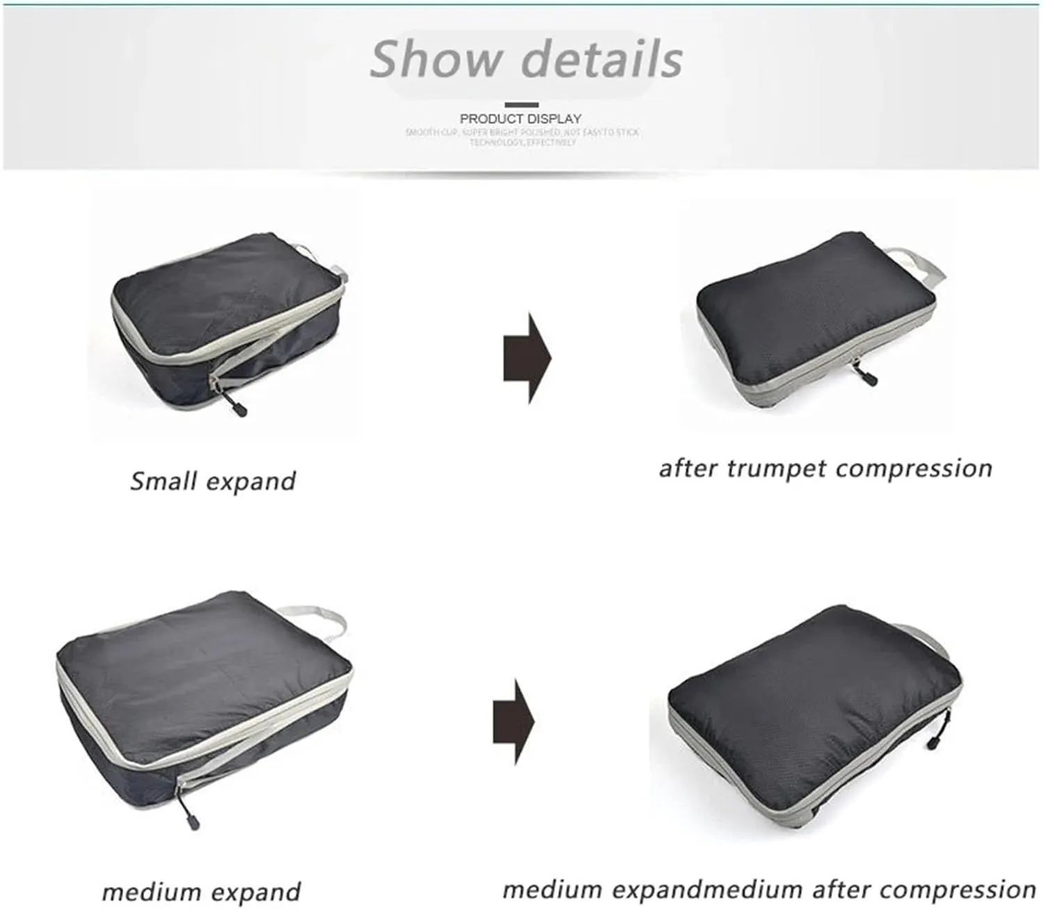 Travel Organizer Compressible Packing Box Nylon Portable Tote Bag Luggage Foldable Waterproof Suitcase Best travel must haves(Frosted black,3PCS Set)
