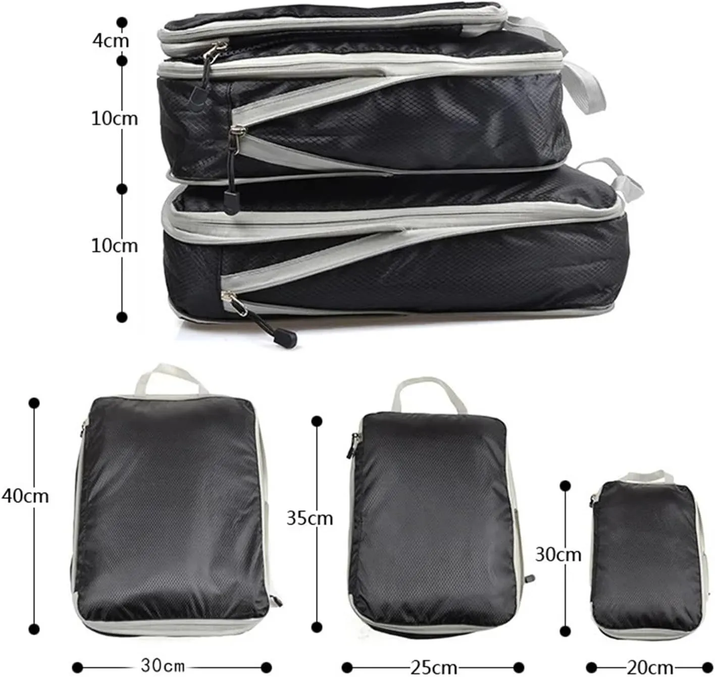 Travel Organizer Compressible Packing Box Nylon Portable Tote Bag Luggage Foldable Waterproof Suitcase Best travel must haves(Frosted black,3PCS Set)
