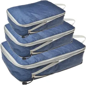 Travel Organizer Compressible Packing Box Nylon Portable Tote Bag Luggage Foldable Waterproof Suitcase Best travel must haves(Frosted navy blue,Small)