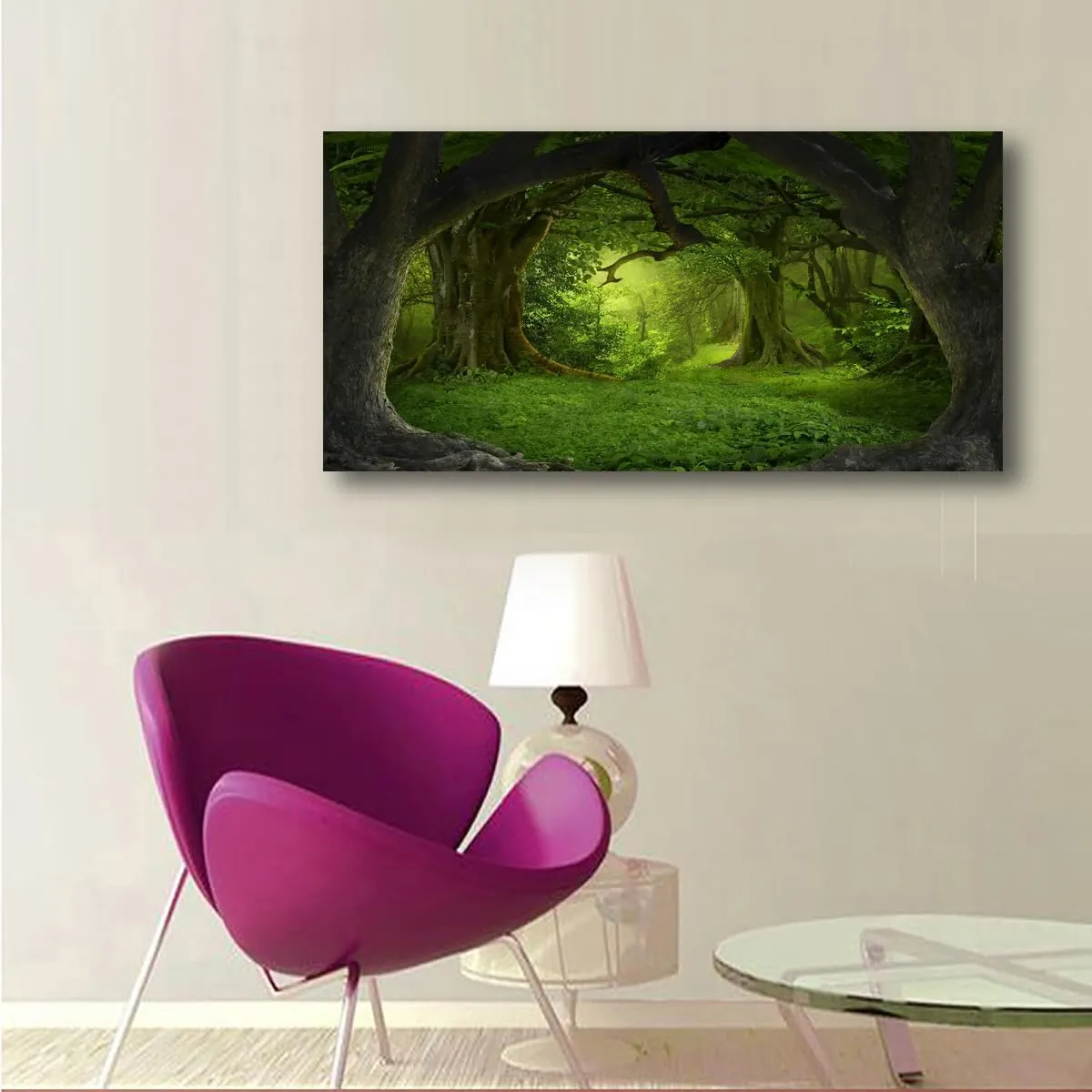 Tree of Life Wall Art Canvas Prints Natural Landscape Pictures Home Decor Green Forest Paintings for Living Room Bathroom Bedroom Kitchen Office Decorations 28x57 Wooden Framed Artwork Easy Hanging