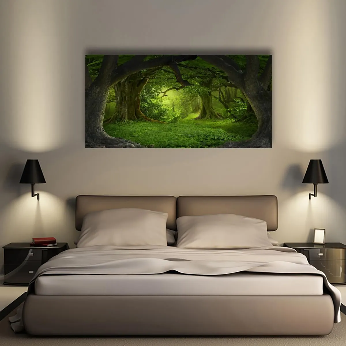 Tree of Life Wall Art Canvas Prints Natural Landscape Pictures Home Decor Green Forest Paintings for Living Room Bathroom Bedroom Kitchen Office Decorations 28x57 Wooden Framed Artwork Easy Hanging