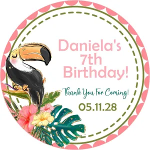 Tropical Luau Toucan Birthday Stickers