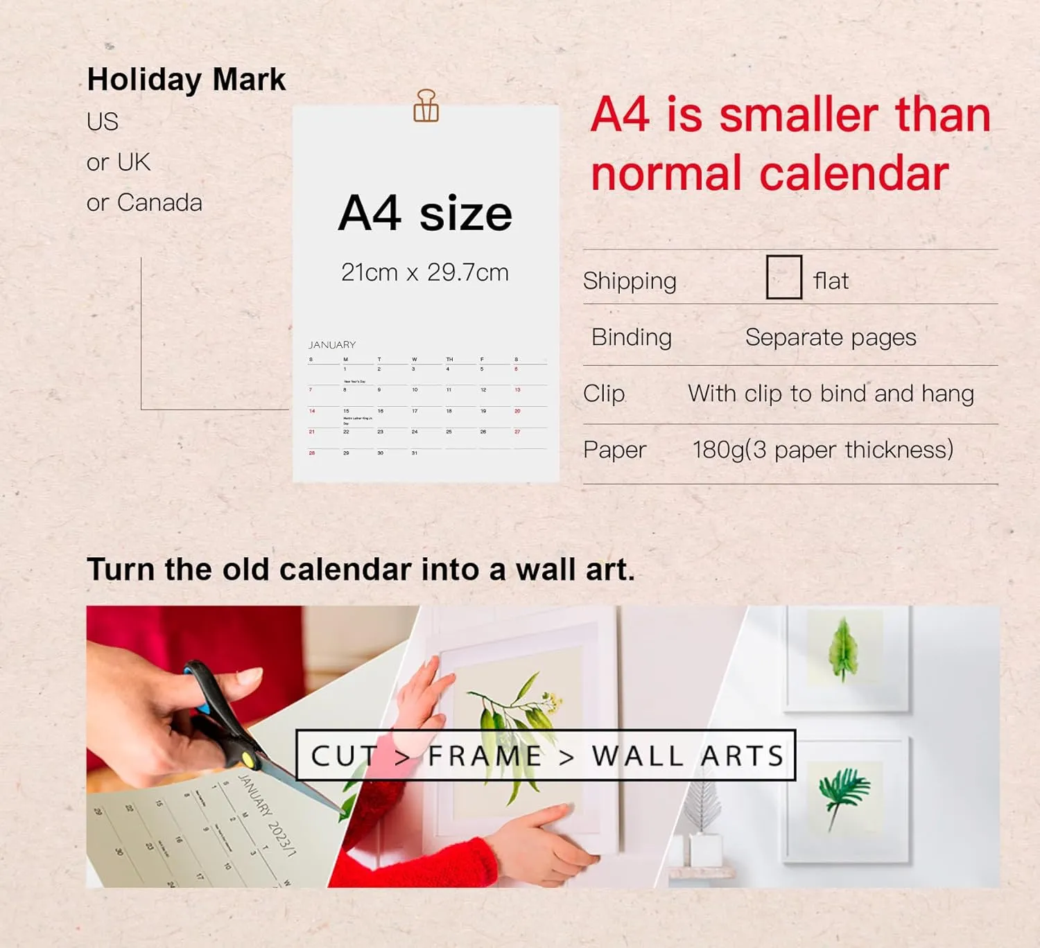 Tropical Plant Art - 2025 Botanical Watercolor Wall Calendar, Foliage Painting Planner, Christmas Gift for Plant Lover, A4 21 x 29.7 cm (2)