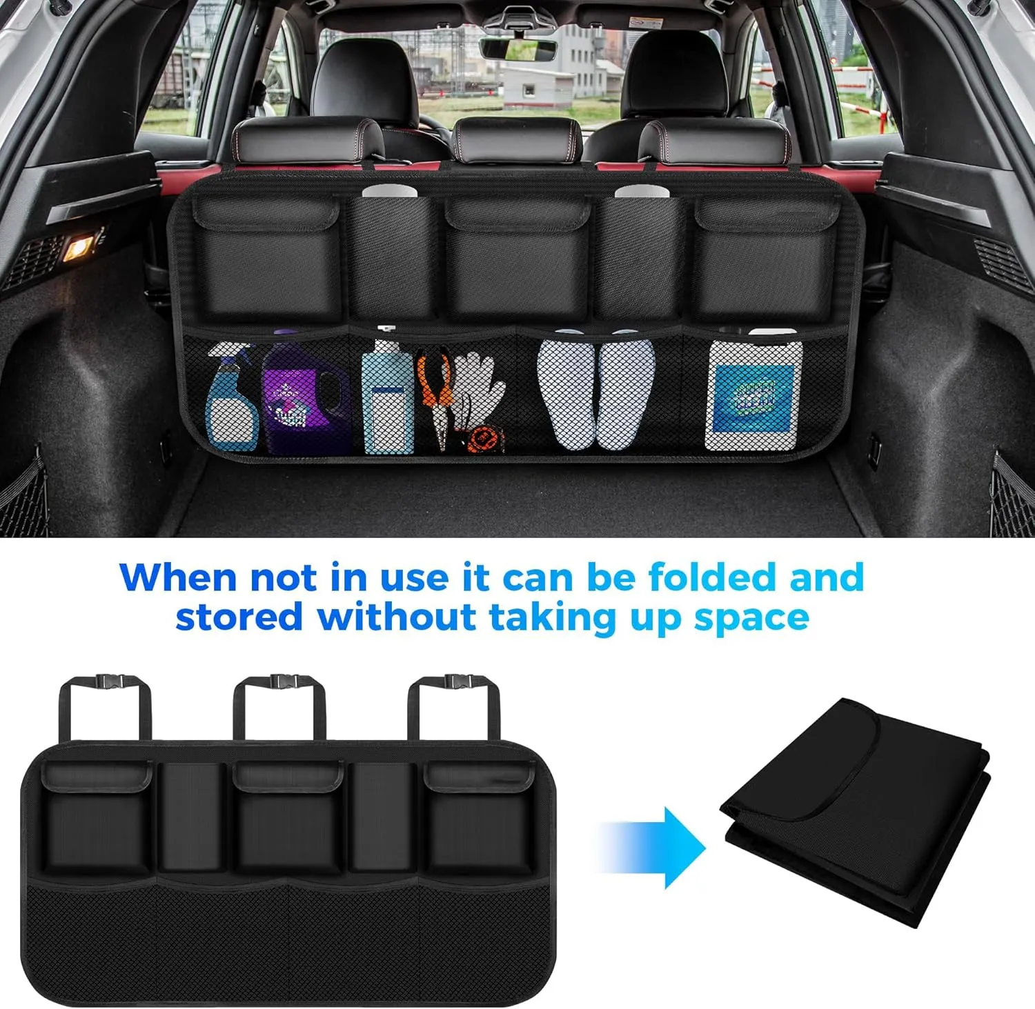 Trunk bag, trunk organizer car, car storage bag with 9 pockets, magic wand structure for SUV,B-Schwarz-108 X52 cm, normal
