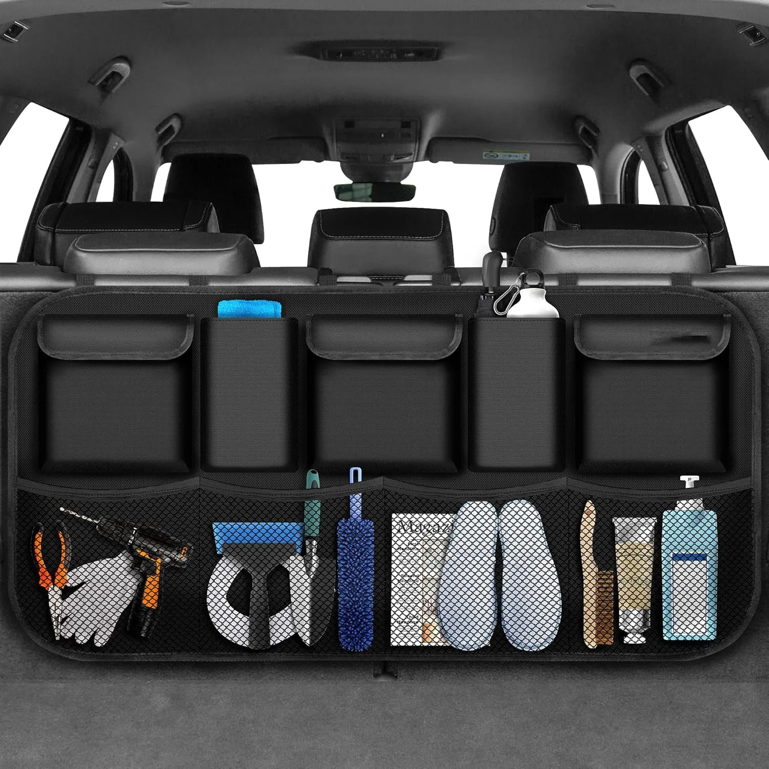 Trunk bag, trunk organizer car, car storage bag with 9 pockets, magic wand structure for SUV,B-Schwarz-108 X52 cm, normal