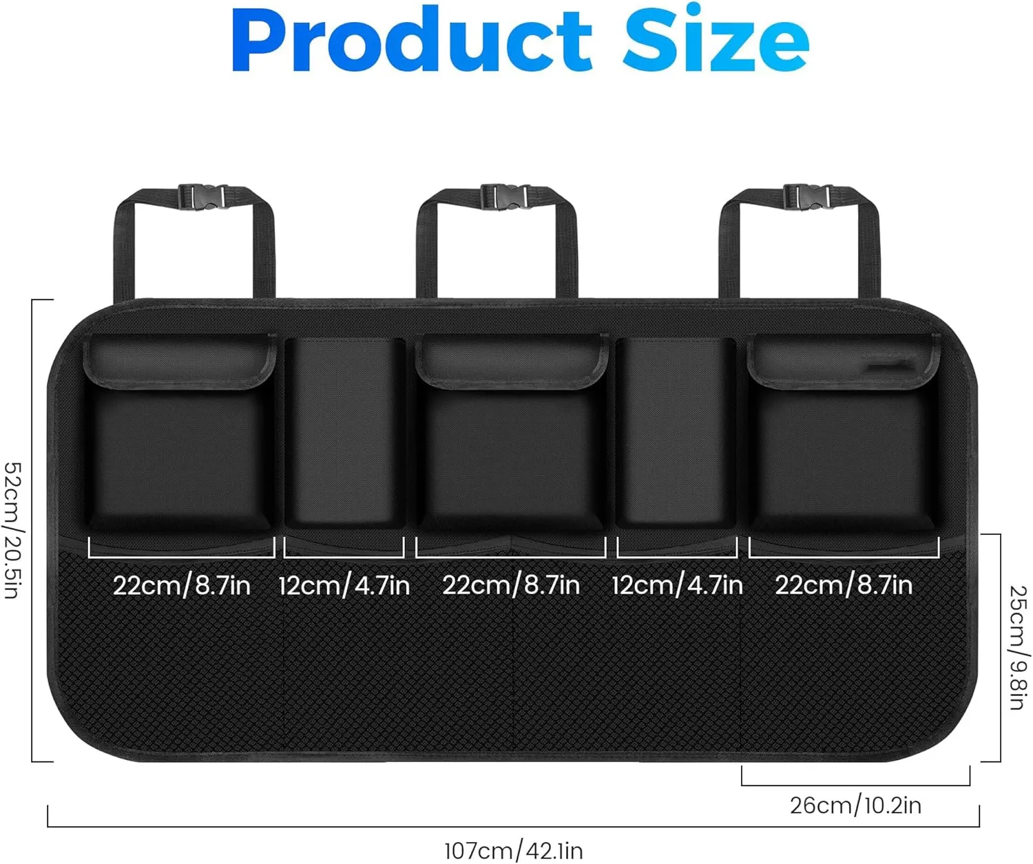 Trunk bag, trunk organizer car, car storage bag with 9 pockets, magic wand structure for SUV,B-Schwarz-108 X52 cm, normal