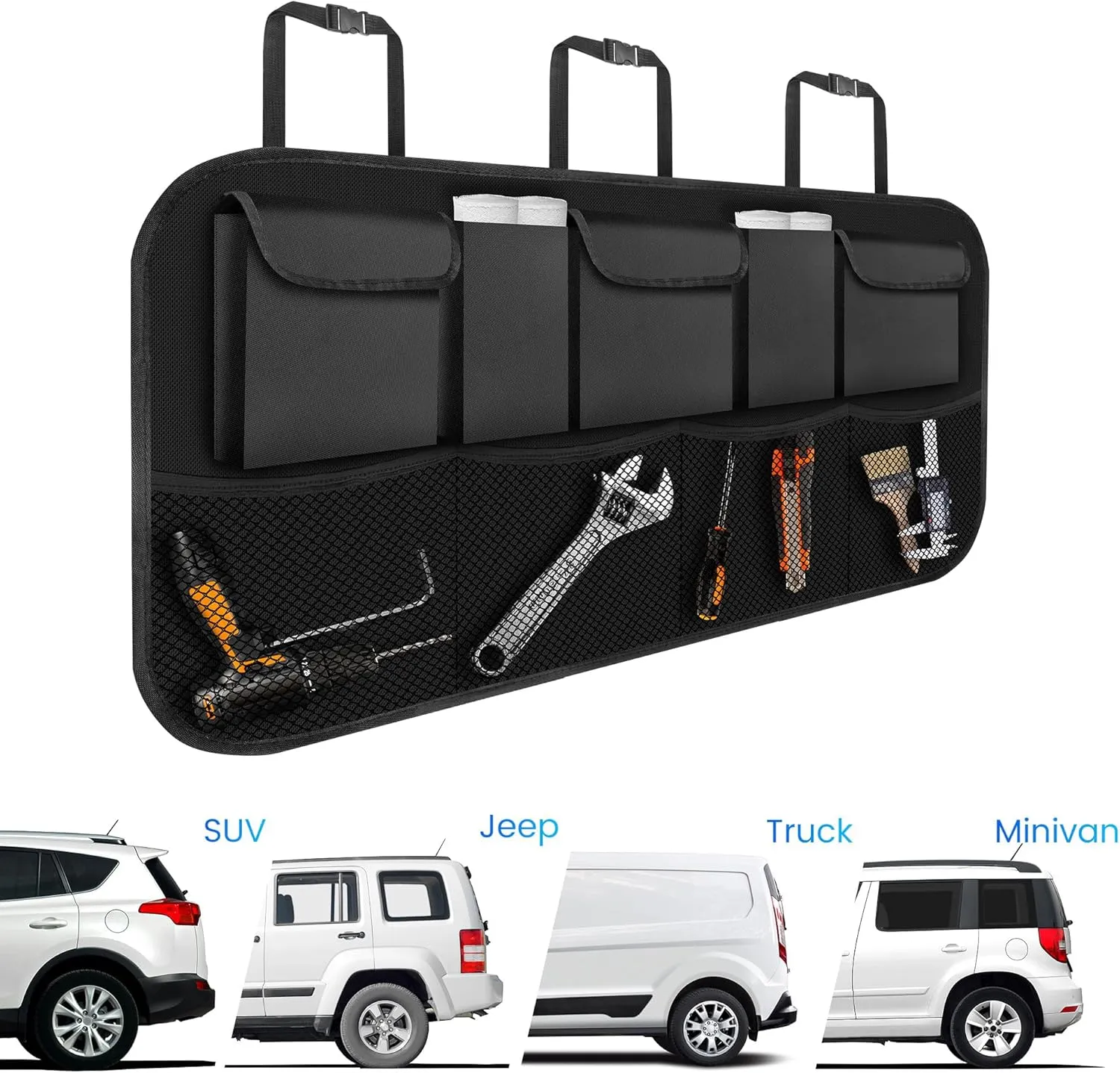 Trunk bag, trunk organizer car, car storage bag with 9 pockets, magic wand structure for SUV,B-Schwarz-108 X52 cm, normal