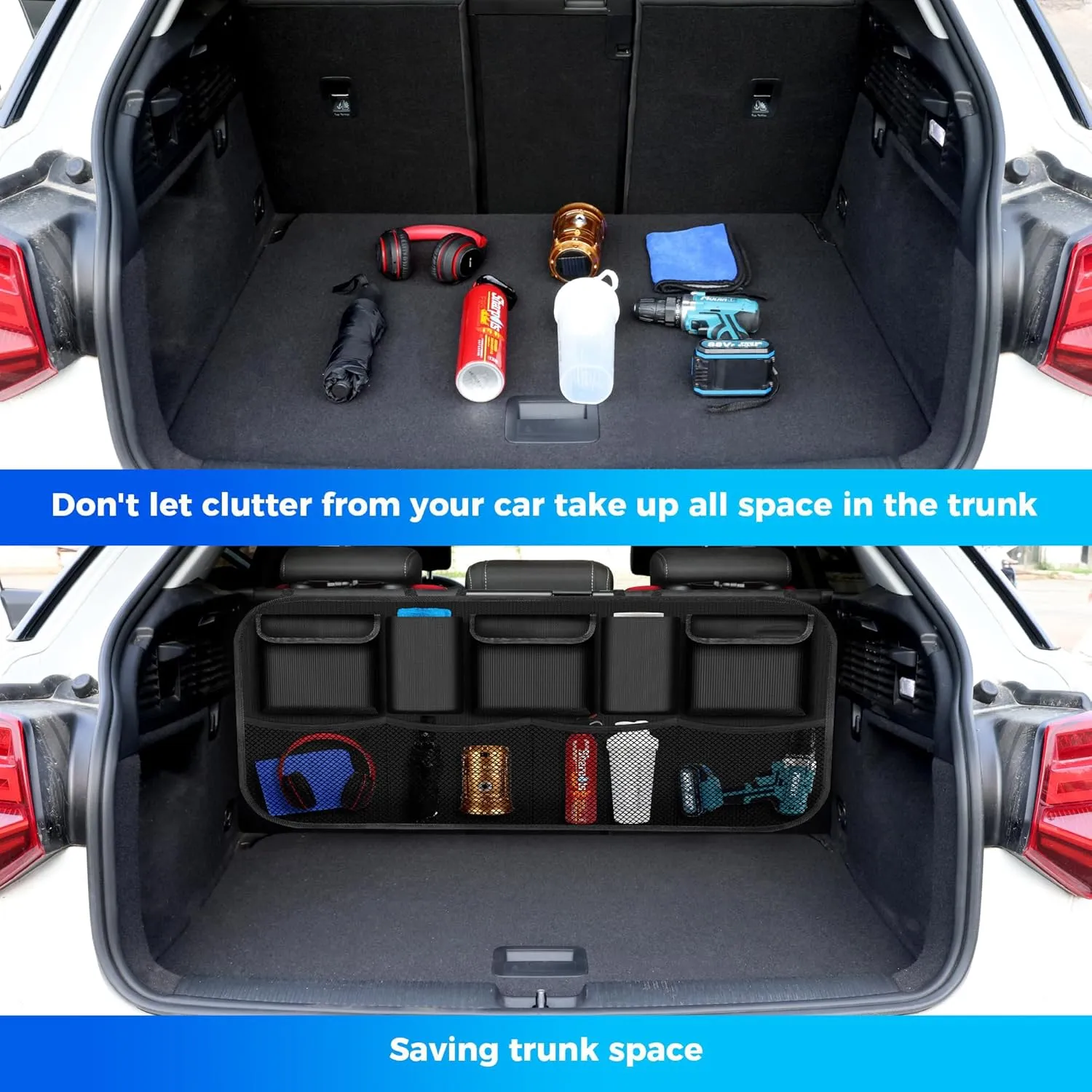Trunk bag, trunk organizer car, car storage bag with 9 pockets, magic wand structure for SUV,B-Schwarz-108 X52 cm, normal