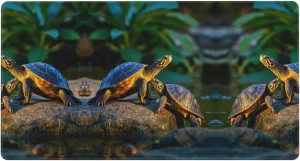 Twilight Turtles Print Gaming Mouse Pad Mat, Keyboard Mouse Pad with Non-Slip Rubber Base for Desk, Office, Home 16x29.5 in