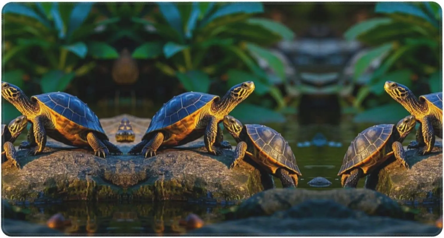 Twilight Turtles Print Gaming Mouse Pad Mat, Keyboard Mouse Pad with Non-Slip Rubber Base for Desk, Office, Home 16x29.5 in