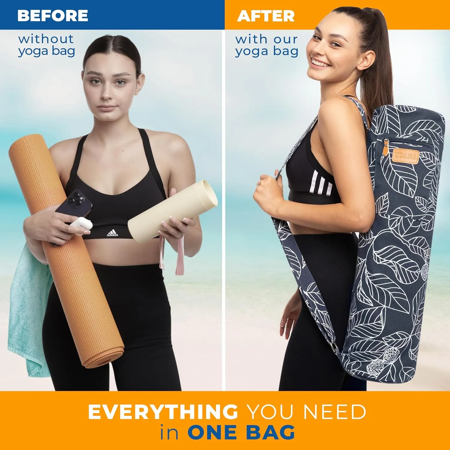 UDANA Yoga Mat Bag, Large – Fits Thick Mats, 3 Storage Pockets, Adjustable Strap